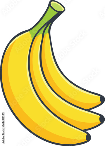 Bunch of three yellow cartoon bananas on white background