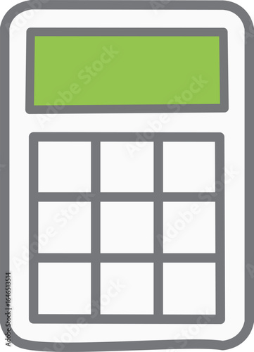 Calculator with green display and grey buttons math