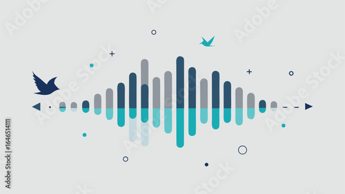 An abstract design showcasing gentle waves and flying birds, creating a serene and dynamic visual atmosphere..eps