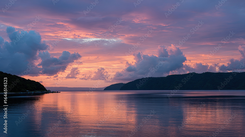 Fototapeta premium breathtaking summer sunset over tranquil sea essence of nature beauty