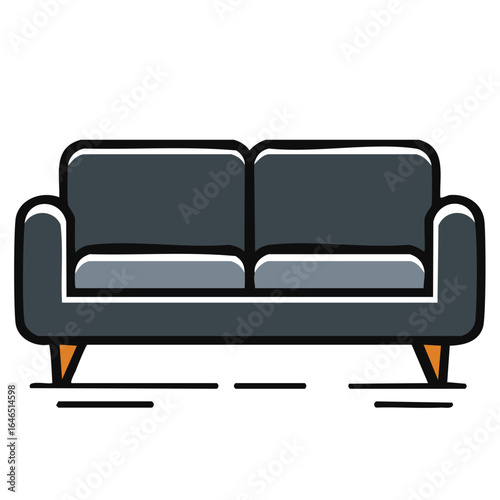Dark gray two-seater sofa with orange legs couch furniture