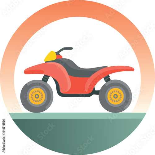 Red ATV quad bike inside a circular frame all terrain vehicle