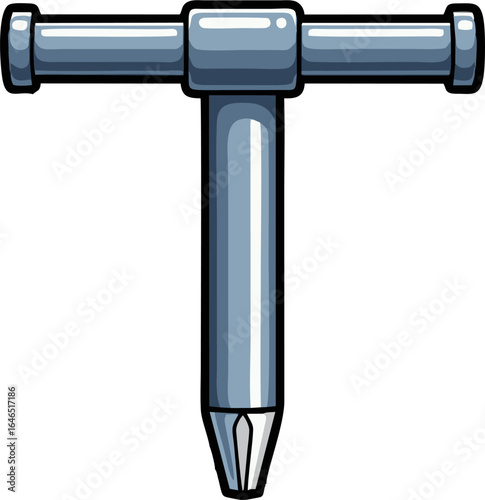 Stylized T-Shaped Metal Tool with Pointed Tip