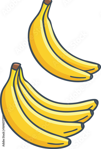 Two bunches of yellow bananas on a white background