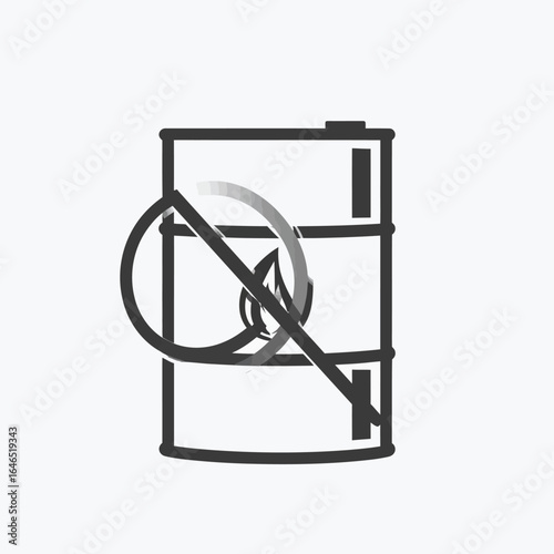 A barrel with a symbol representing "no fire". The design promotes against harmful waste or the use of fossil fuels