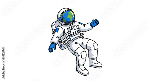 Illustration of an astronaut in a white spacesuit with the earth as a helmet