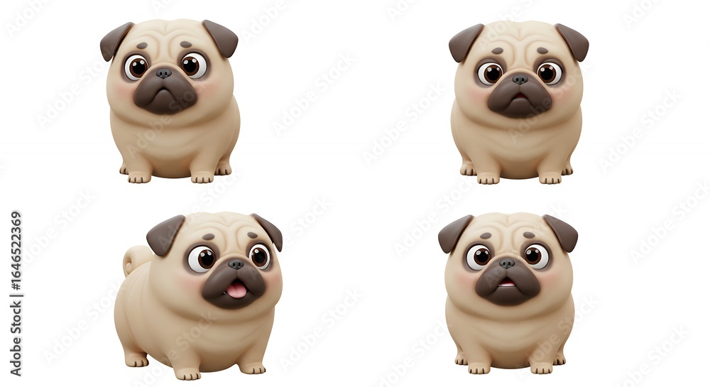 Fototapeta premium Cartoon pug dog illustrations with expressions