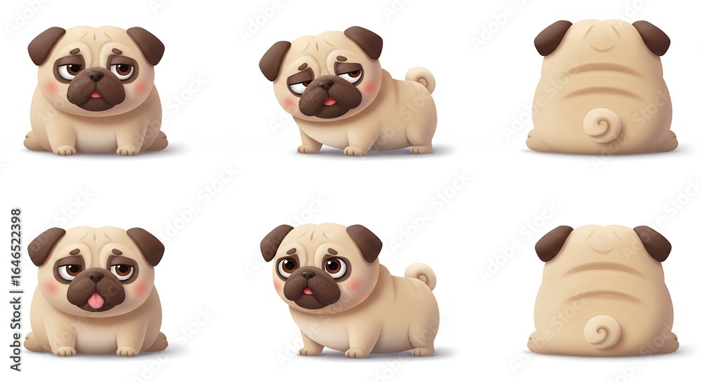 Obraz premium Cartoon pug illustrations set