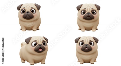 Cartoon pug dog illustrations with expressions