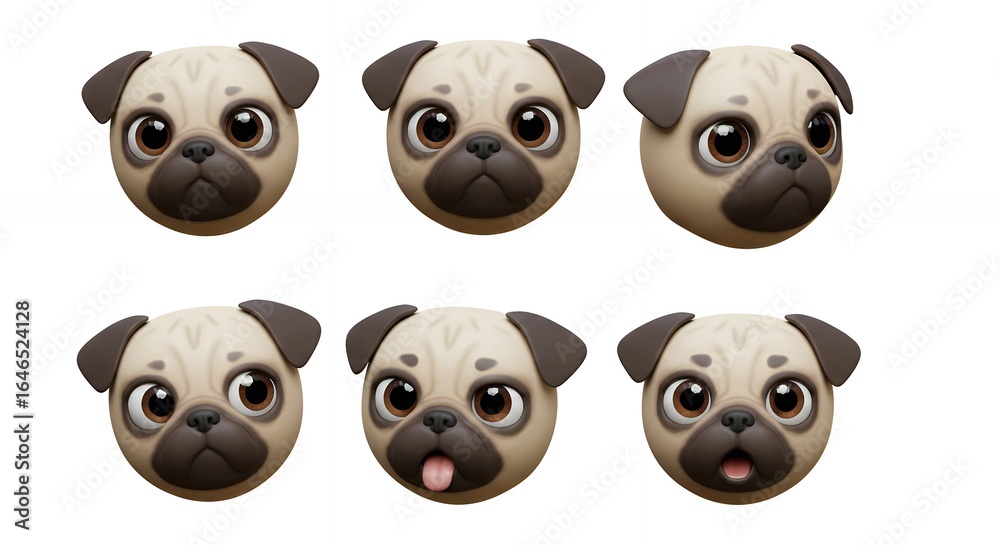 Obraz premium Pug faces expressions digital illustration