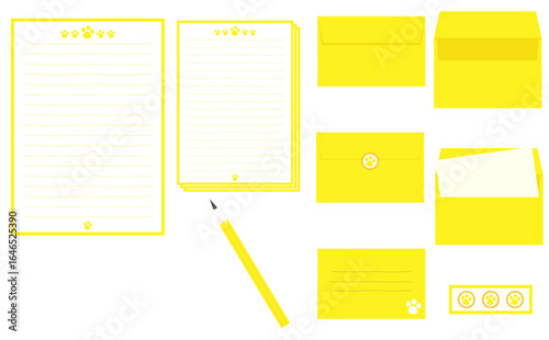 黄色の可愛いレターセットのイラストセット