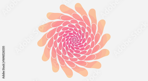 Abstract floral vortex design with gentle gradation of pink and peach hues