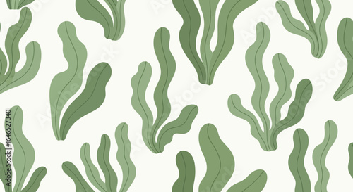 Sage Green Seaweed Repeating Pattern on Pale Background for Textile Design