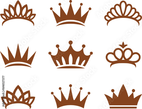 A Collection of Regal Crowns An Assortment of Royal Headwear Featuring Elegant Designs Fit for Kings Queens Princesses and Other Noble Figures