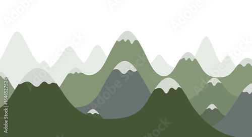 Simplified mountain range landscape with muted green and gray palette