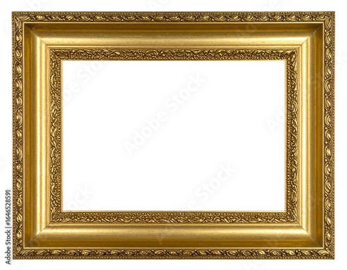 Ornate antique gold picture frame with intricate floral and leaf pattern carvings.