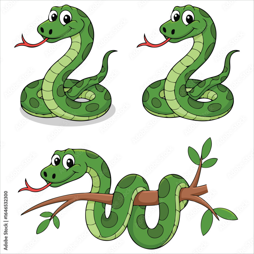 Fototapeta premium collection of slithering serpent poses cartoon vector art isolated white