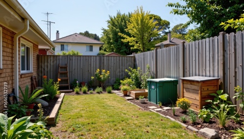 Sustainable Gardening Techniques Compact Backyard Permaculture Suburban Home Bright Day Eco-Friendly