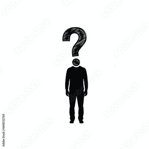 A silhouette of a person with a question mark head, conveying uncertainty and contemplation.