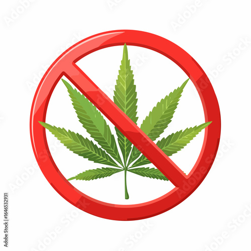 A green cannabis leaf is crossed out by a red prohibition symbol.