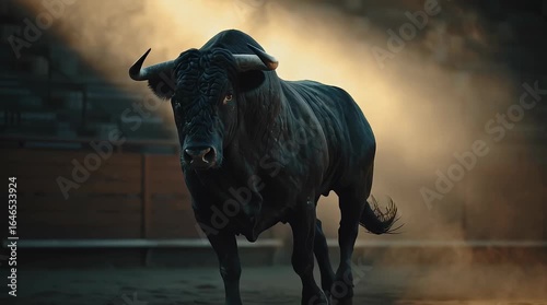 Powerful Fighting Bull in Arena with Dramatic Light