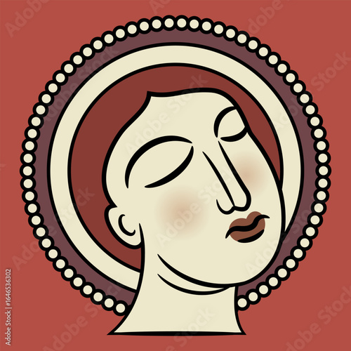 Head of a Christian saint. Medieval religious design. 