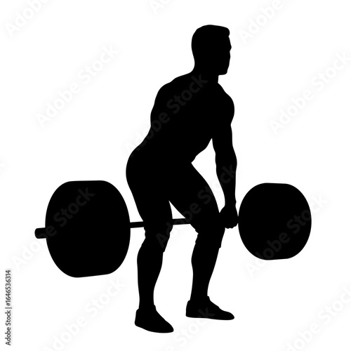 Silhouette of a muscular man performing a barbell deadlift, showcasing strength and fitness; ideal for gym posters, workout websites, or fitness apparel.