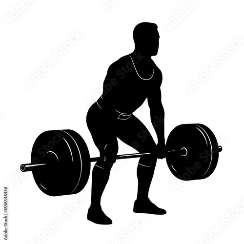 A silhouetted weightlifter executes a deadlift, showcasing strength and determination against a clean white backdrop, emphasizing fitness and athletic prowess.