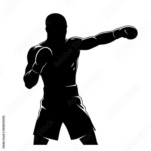 A strong black silhouette of a male boxer throwing a powerful jab, embodying strength, athleticism, and the intensity of combat sports.