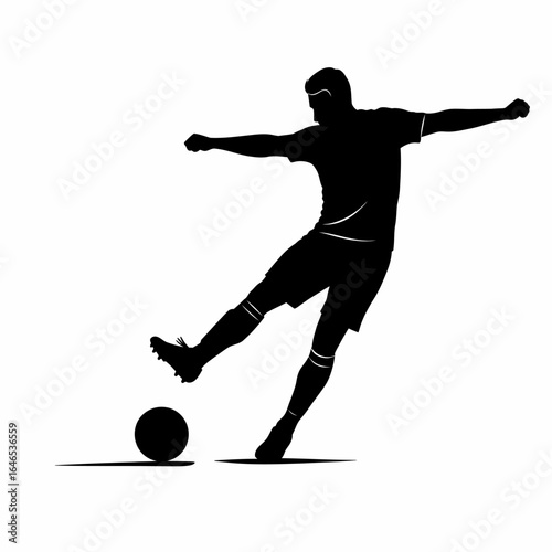 A silhouette illustration depicts a soccer player in mid-kick, showcasing athleticism and skill against a clean white backdrop, perfect for sports-themed designs.