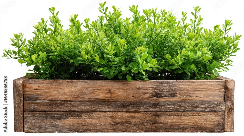 Fototapeta premium Wooden Planter Box with Lush Green Foliage