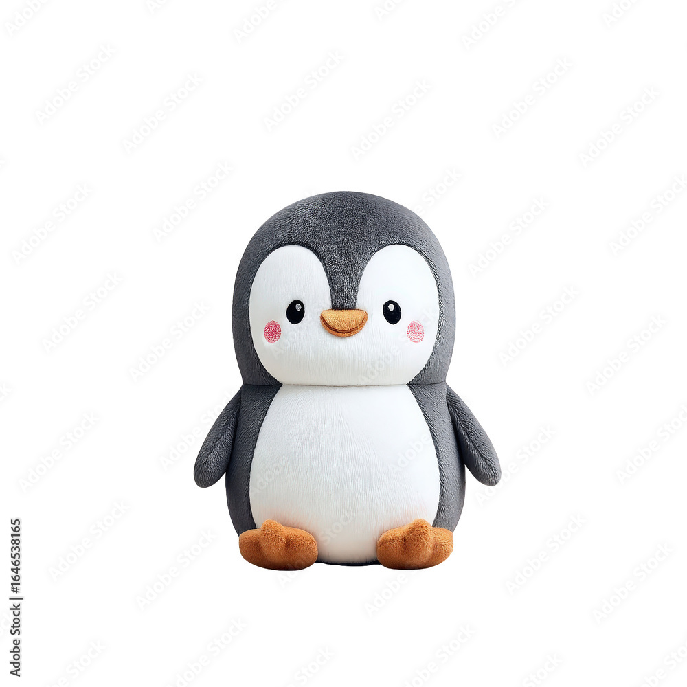 Fototapeta premium Cute Plush Penguin Toy with Black and White Colors and Orange Feet on Transparent Background
