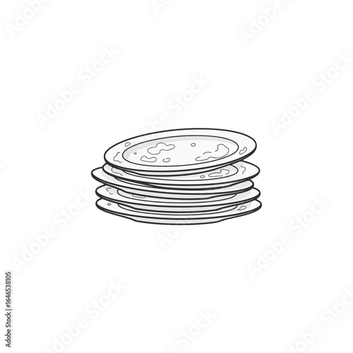 A stack of simple, plain, round plates, possibly dirty or used.