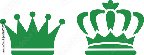 Dual Green Crown Icons Embodying Royalty and Heritage, Evoking Medieval Nobility with Symbols of Power and Majestic Design for Decorative Arts
