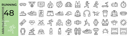 Running & Sports Icon Set — 48 Minimal Line Symbols for Training and Competitions