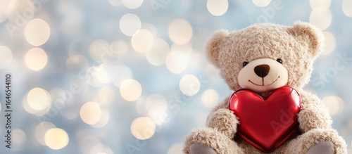 Teddy bear with heart on a soft light background