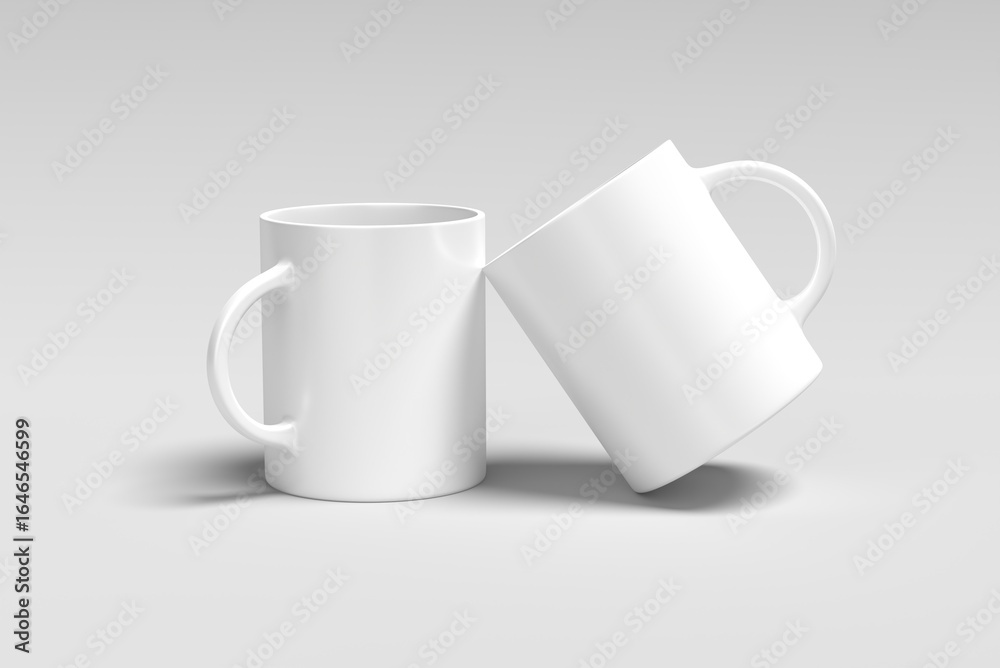 Fototapeta premium High Quality Two Blank Mug Mockup Isolated on White Background. 3D rendering 