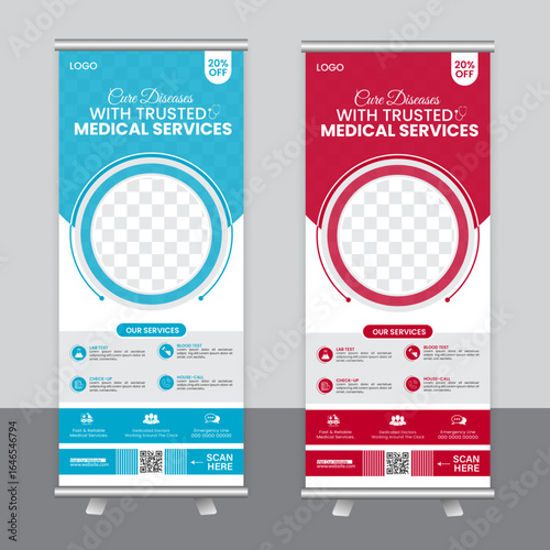 new modern health care medical roll up banner template or stand banner template for commercial and Multipurpose Use professional design