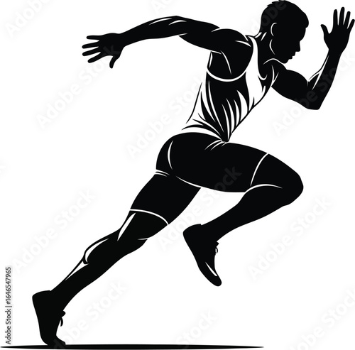 Silhouette of a runner sprinting with speed and power, showcasing athletic fitness and determination in a dynamic motion