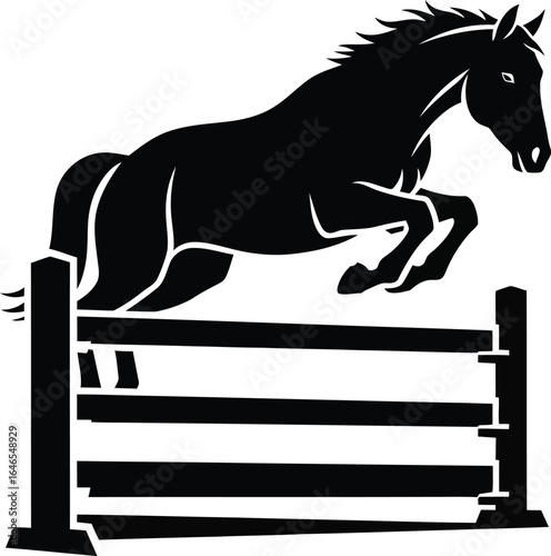 A Silhouette of powerful horse jumping over a fence, showcasing grace and athleticism of equestrian sport, highlighting bond between rider and animal