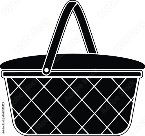 A Silhouette of classic wicker picnic basket with a handle, perfect for summer outings, food storage, and adding a touch of rustic charm to your designs