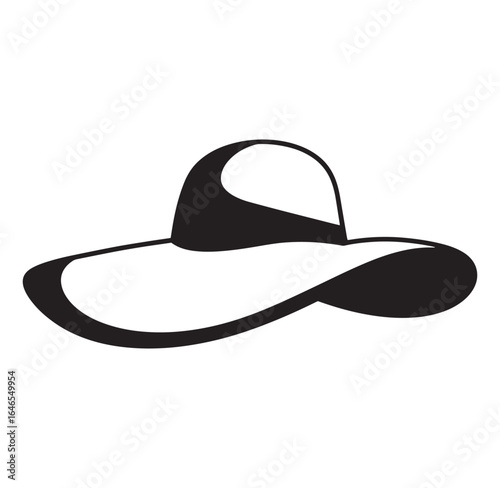 Simple elegant black and white vector illustration of a stylish sun hat