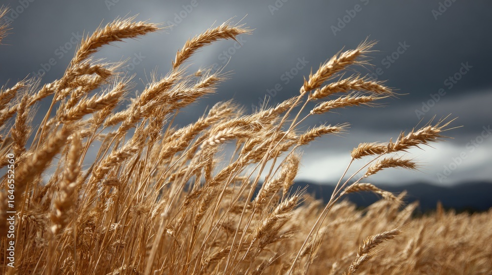 Fototapeta premium Golden wheat field under a stormy sky