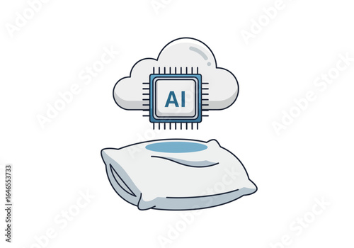 Artificial intelligence concept for sleep improvement. AI chip over a pillow symbolizing smart tracking technology.