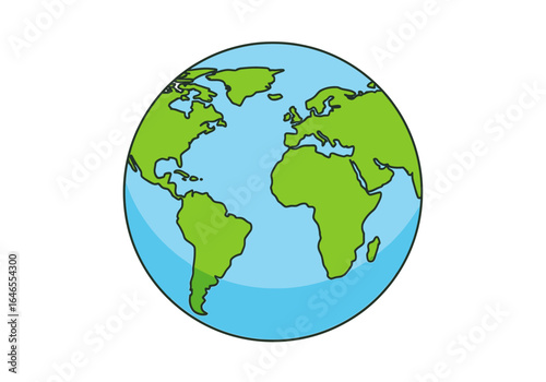 Vector illustration of the planet Earth globe. Simple cartoon drawing of the world map for environmental concepts.