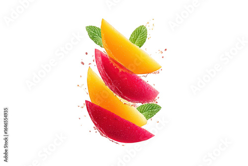 Colorful Fruit Slices with Fresh Mint Leaves on Transparent Background