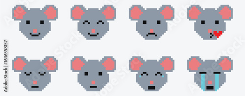 Rat Pixel Art Emoji Collection - Adorable Pixel Faces in Various Moods.
