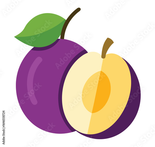 Fresh plum and pear slices with soft pulp on a white background