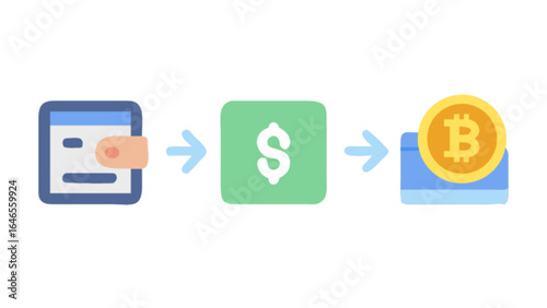 Cryptocurrency exchange concept showing wallet dollar sign and bitcoin transfer process vector illustration