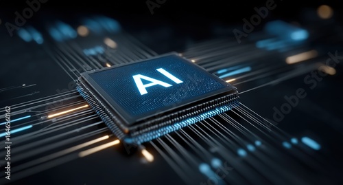 AI Chip on Futuristic Circuitry for Artificial Intelligence Tech